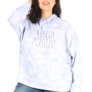 Rae Dunn Sweatshirt Hoodie “Keep it Positive” XS Blue/white/cloud pattern